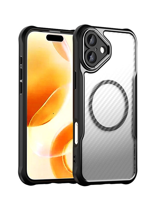 Magnetic Carbon Fiber Drop-Proof Black Phone Case For IPhone 16 Plus - Image 1