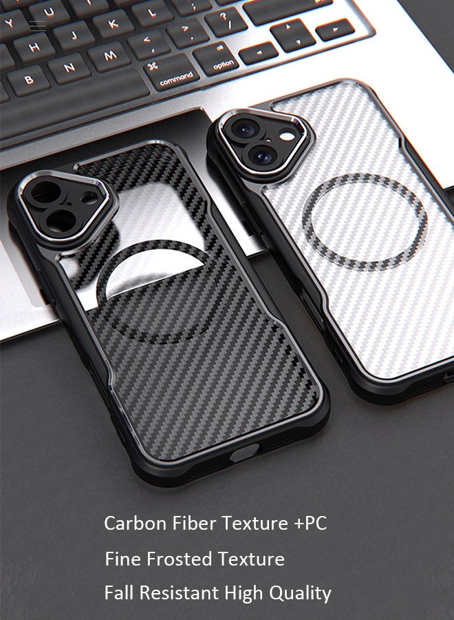Magnetic Carbon Fiber Drop-Proof Black Phone Case For IPhone 16 Plus - Image 2