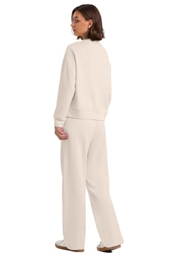 WIHOLL Trendy Outfits for Women 2 Piece Long Sleeve Lounge Sets Resort Wear Cruise Two Piece Matching Sets Fall Loungewear Comfy Active Spring Tracksuit Women's Winter Sweatpants Suit Beige S - Image 5