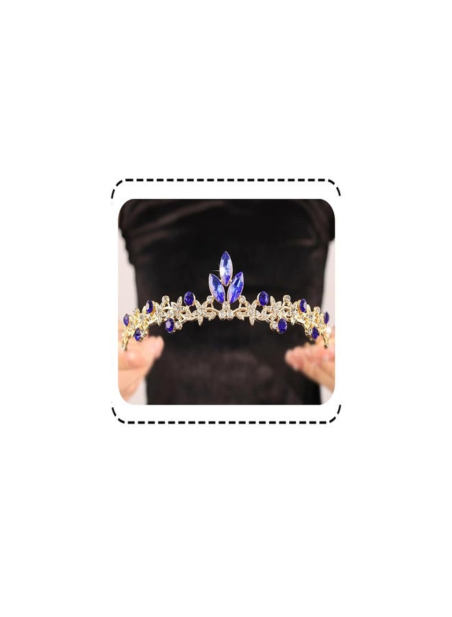 Rannyrena Gold Wedding Crystal Tiaras and Crowns for Women Rhinestone Bridal Queen Crown Princess Headpiece Hair Accessories for Birthday Wedding Pageant Party Prom (Dark Blue) - Image 1