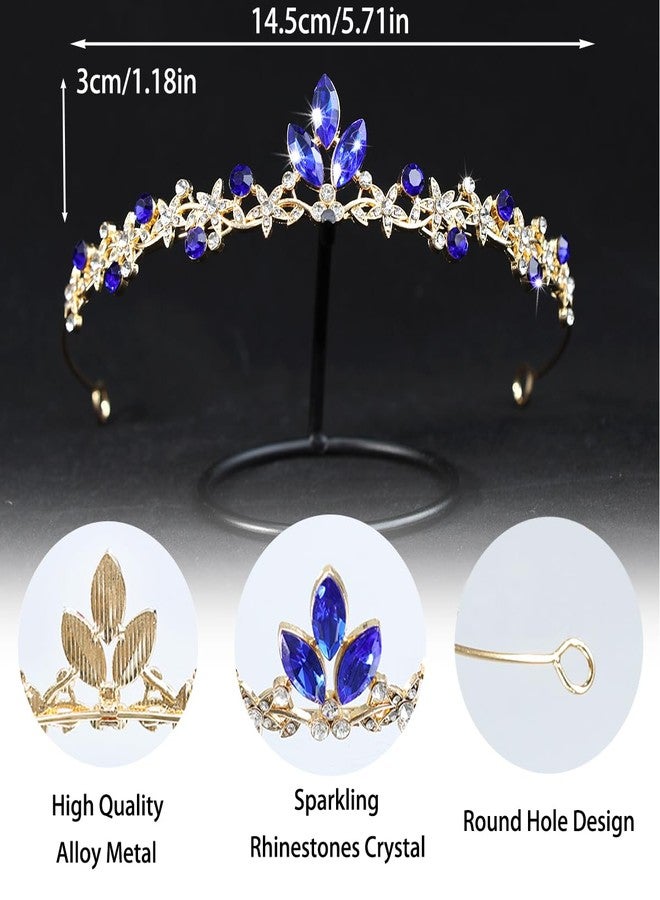 Rannyrena Gold Wedding Crystal Tiaras and Crowns for Women Rhinestone Bridal Queen Crown Princess Headpiece Hair Accessories for Birthday Wedding Pageant Party Prom (Dark Blue) - Image 4