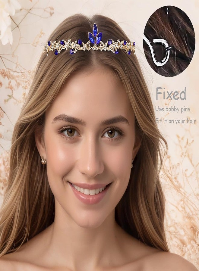 Rannyrena Gold Wedding Crystal Tiaras and Crowns for Women Rhinestone Bridal Queen Crown Princess Headpiece Hair Accessories for Birthday Wedding Pageant Party Prom (Dark Blue) - Image 2