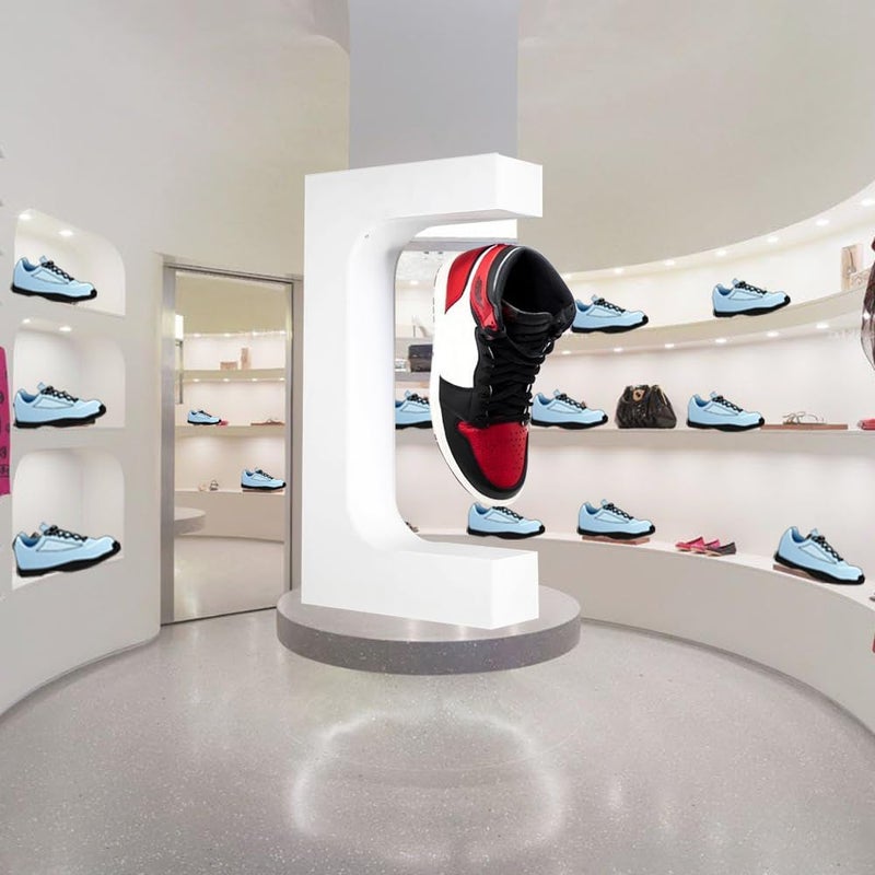 Floatidea Floating Shoe Display Magnetic Levitating Sneaker Stand Holder Rotation Acrylic Rack with LED Light for Gift Advertising Exhibition Storefront shop up to Size 13 Big Shoes (White Without Shoe) - Image 3
