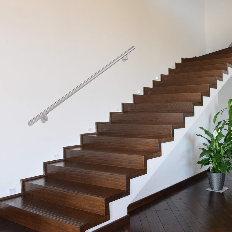 Relaxdays Handrail, Brushed Stainless Steel, Between 150 cm, Banister with Wall Holders and Metal Screws, Grey, Silver, 8x150x12 cm - Image 2