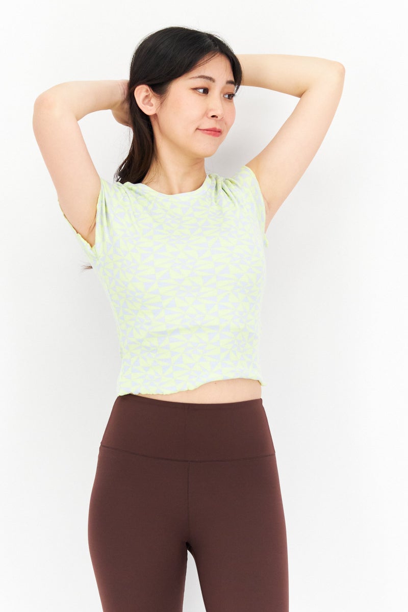 rvca Women Crew Neck Short Sleeves Allover Print Top, Yellow - Image 1