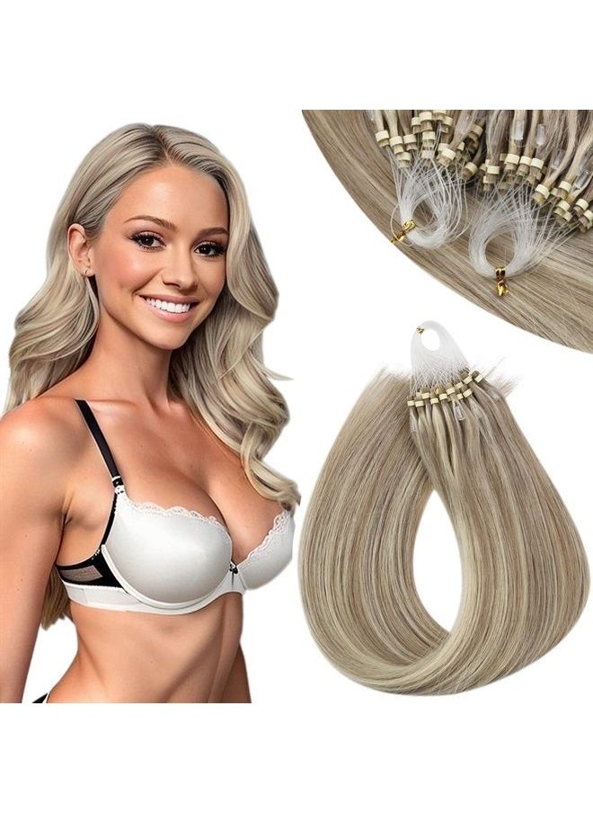Sunny Hair Micro Bead Human Hair Extensions, Sunny Micro Hair Extensions Golden Blonde Highlights Light Blonde Micro Link Hair Extensions Cold Fusion Micro Ring Hair Extensions Microbead Extensions 16inch 50g 