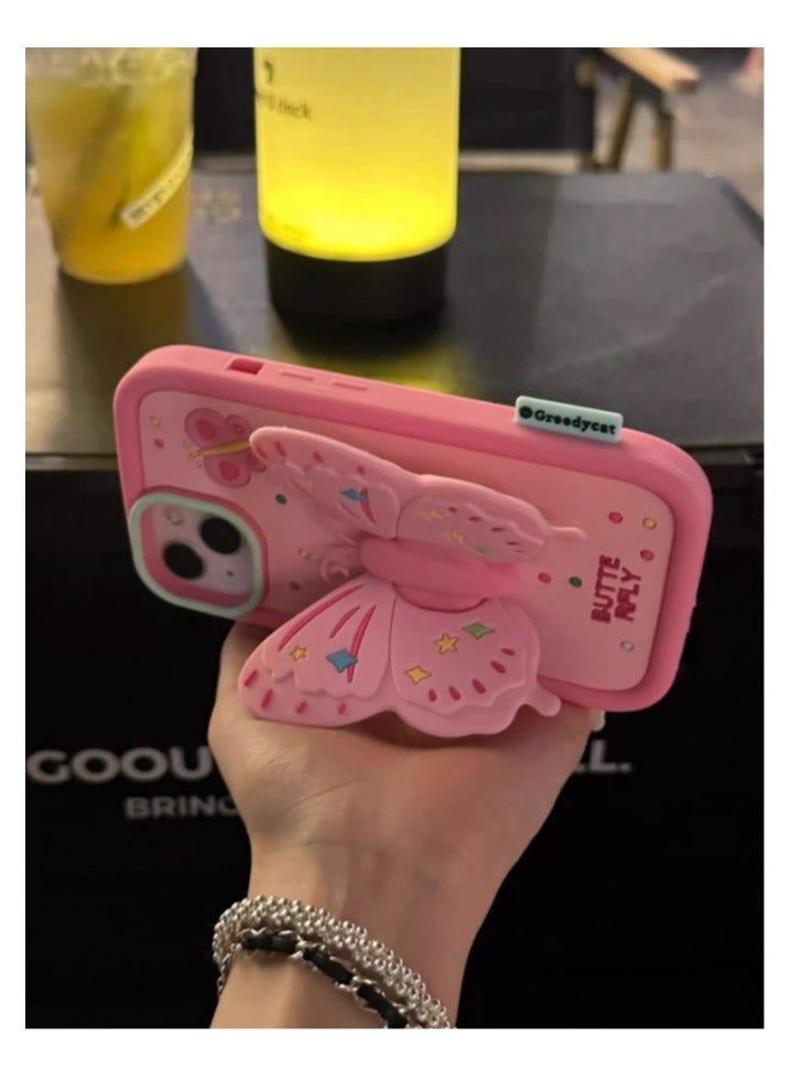 جراب سيليكون على شكل فراشة مناسب لهاتف آيفون 16pro max - وردي - Image 4