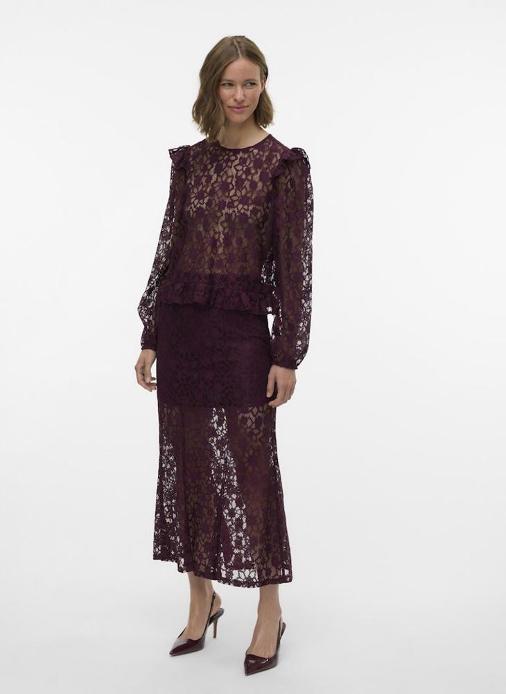 فيرو مودا تنورة ماكسي بخصر عالٍ وتفاصيل دانتيل من فيمميتا - Image 4