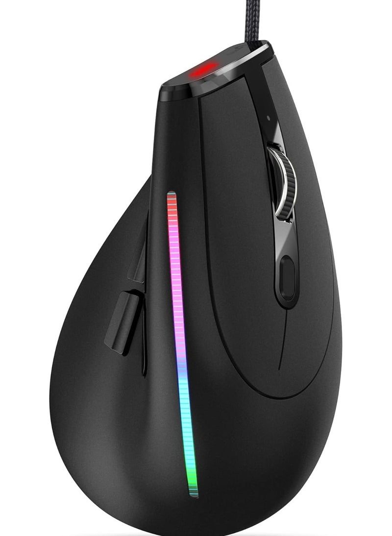 Wired gaming mouse, ergonomic mouse with 12800 DPI/9 programmable ons, onboard memory, lightweight vertical optical gaming mouse (black) suitable for Windows/PC/laptop/e-sports/gaming consoles - Image 2