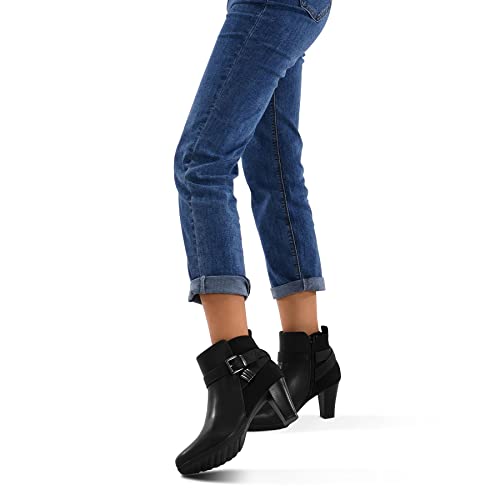 mysoft Women's Zipper Booties Chunky Stacked Heel Ankle Boots Buckle Strap Ankle - Image 2