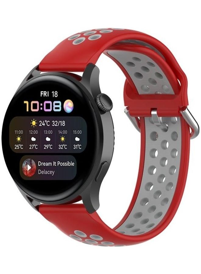 Two Color Silicone Replacement Strap For Huawei Watch 3/3 Pro 22mm Red/Grey - Image 4