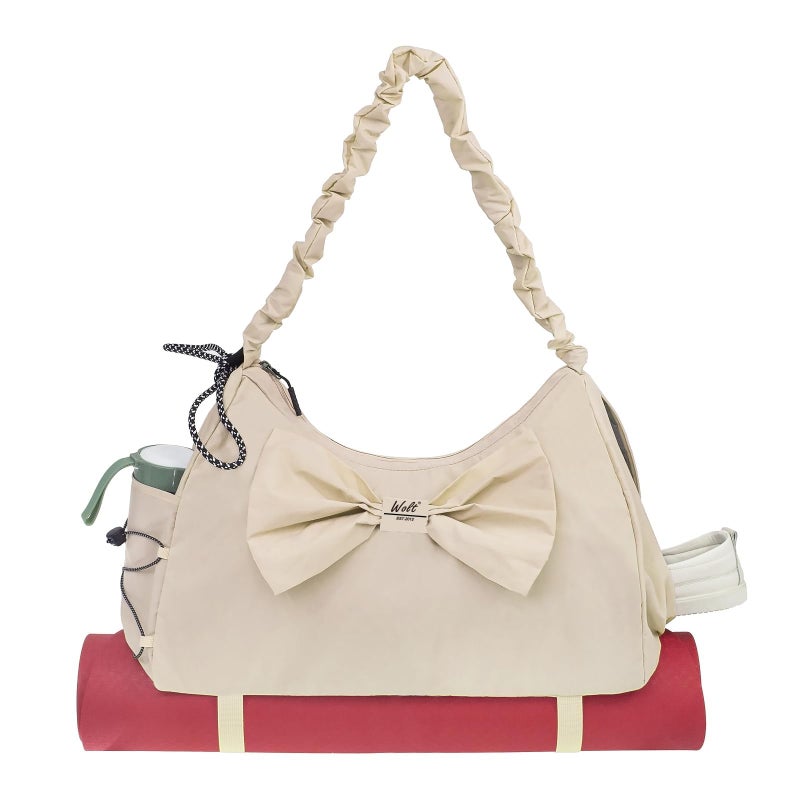 WOLT Gym Bag For Women Beige Yoga Mat Bag with Shoes Compartment Wet Pocket and Water Bottle Pocket - Image 2