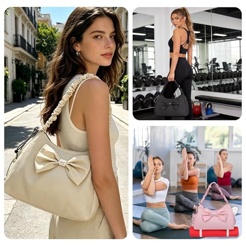 WOLT Gym Bag For Women Beige Yoga Mat Bag with Shoes Compartment Wet Pocket and Water Bottle Pocket - Image 3