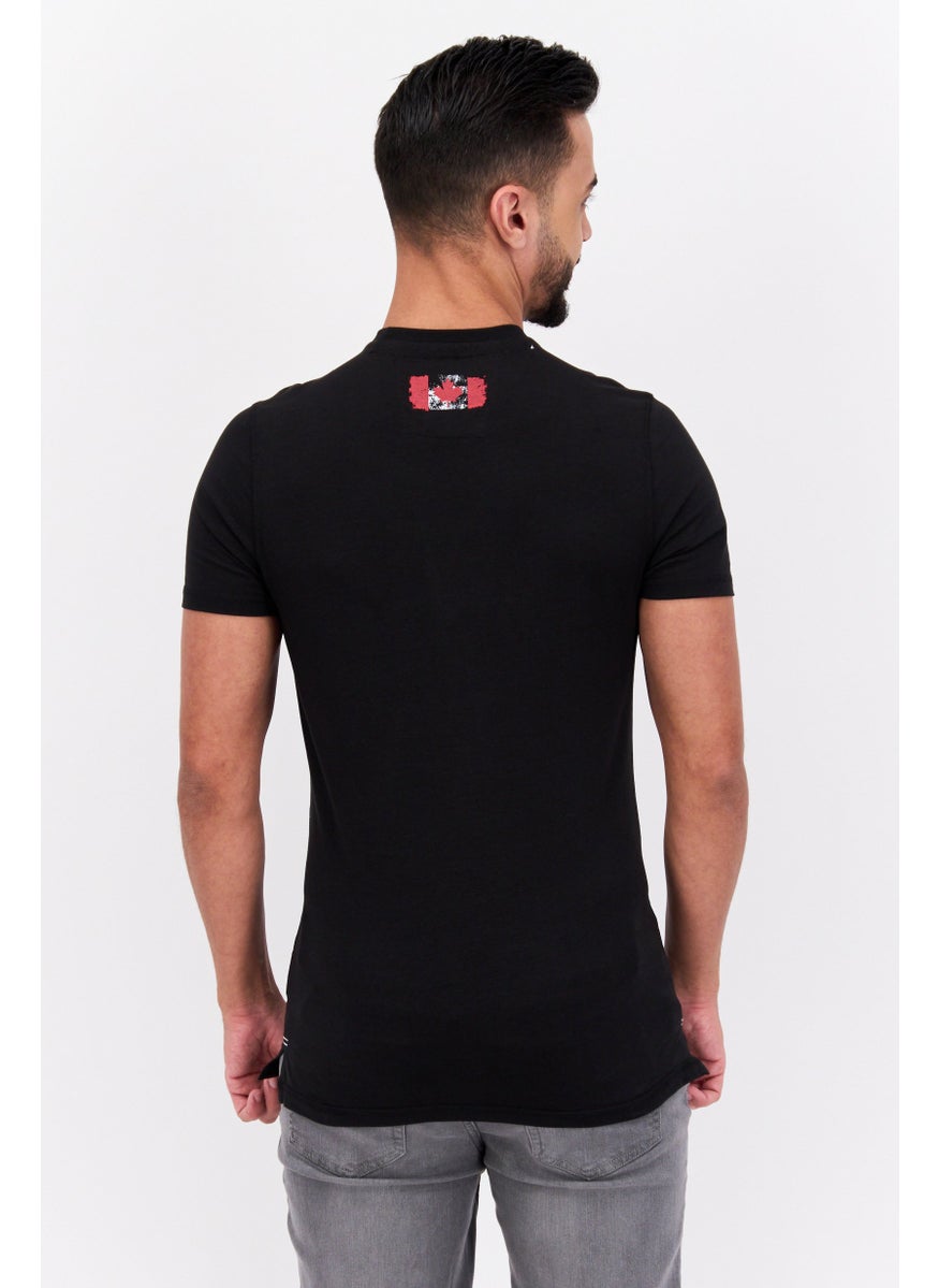 Canadian Peak Men Round Neck Short Sleeve Embroidered Logo T-Shirt, Black Combo  - Image 2