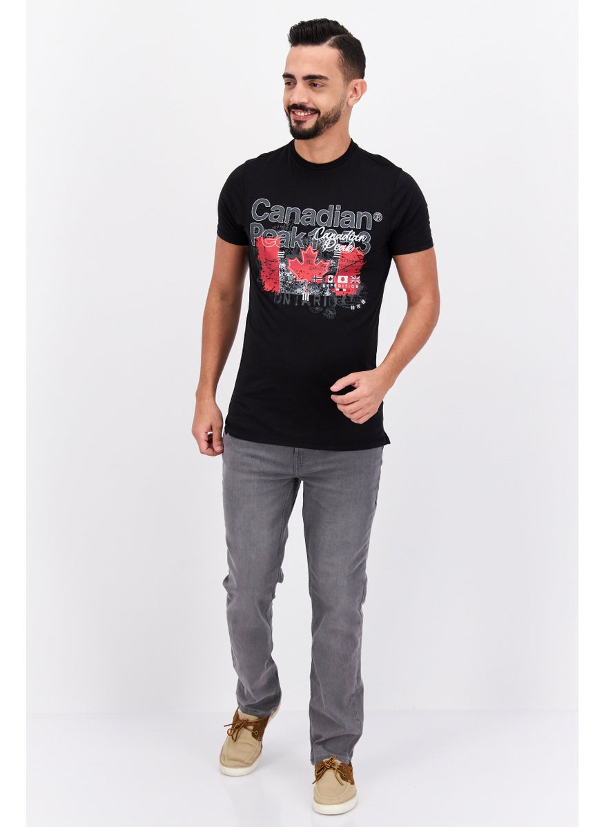 Canadian Peak Men Round Neck Short Sleeve Embroidered Logo T-Shirt, Black Combo  - Image 3