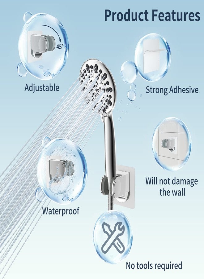 Hibbent Showerhead Holder, Strong Adhesive and Waterproof Handheld Shower Holder and Bracket, Height Adjustable Shower Wand Holder, Wall Mount, No Drilling, Chrome Finish - Image 2