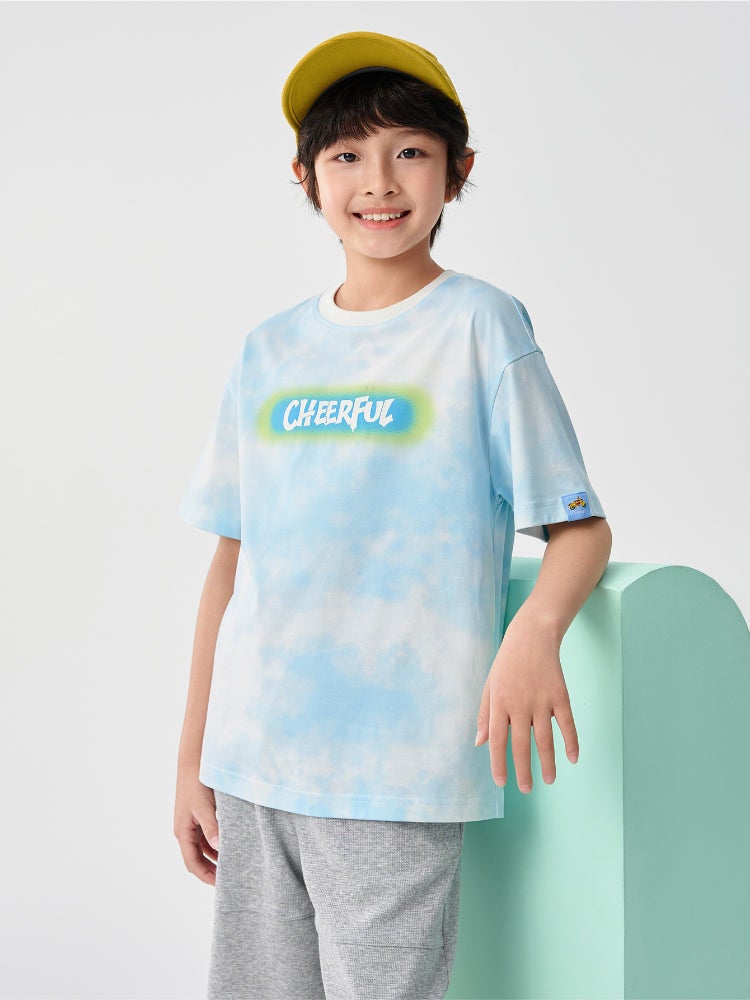 Balabala Boys' Short Sleeve T-Shirt - Full Tie-Dye Pattern With Front Print, Crew Neck - Image 2