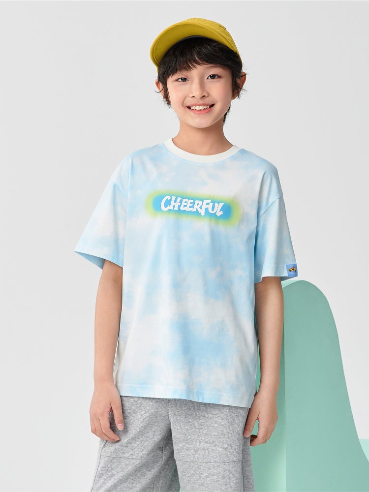 Balabala Boys' Short Sleeve T-Shirt - Full Tie-Dye Pattern With Front Print, Crew Neck - Image 1
