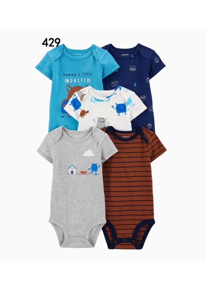 CICILADY 5 Piece Baby Boys Girls Bodysuit Set Soft Breathable Summer Baby Bodysuit Half Sleeve Onesie Pajama Set 