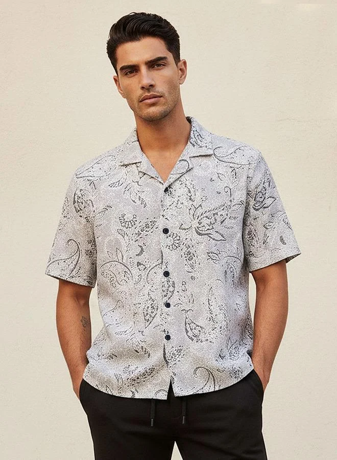 Iconic Iconic Regular Fit Collared Popcorn Print Short Sleeves Shirt