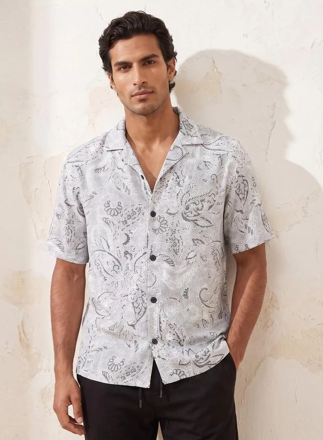 Iconic Iconic Regular Fit Collared Popcorn Print Short Sleeves Shirt