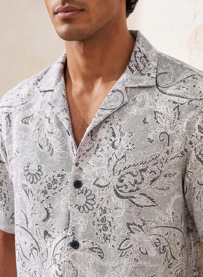 Iconic Iconic Regular Fit Collared Popcorn Print Short Sleeves Shirt
