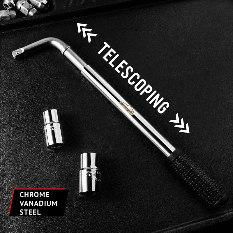 EPAuto Telescoping Lug Wrench, Wheel Wrench with CR-V Sockets (17/19, 21/22mm) - Image 3