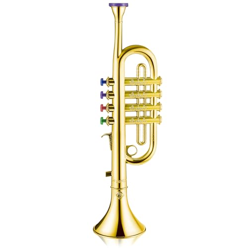 Lewtemi Gold Trumpet Musical Instruments Toy for Kid Toddler Fake Plastic Preschool Music Toy Gift NonProfessional Wind Instrument Early Educational Teaching Songs Gifts for Toddlers Children - Image 1