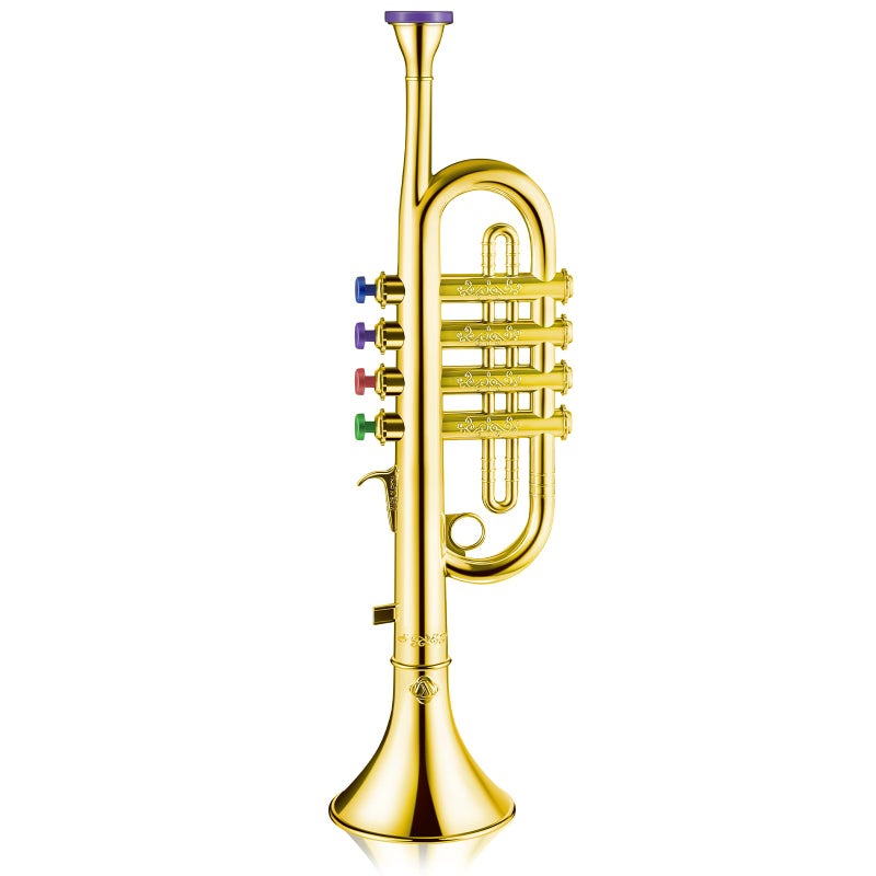 Lewtemi Gold Trumpet Musical Instruments Toy for Kid Toddler Fake Plastic Preschool Music Toy Gift NonProfessional Wind Instrument Early Educational Teaching Songs Gifts for Toddlers Children - Image 3