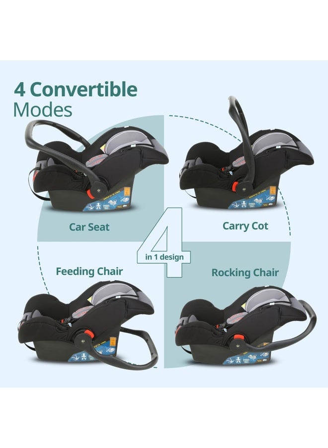 Luvlap 4-in-1 Infant/Baby Car Seat & Carry Cot with Canopy, Convertible Car seat, 5-Point Safety Harness, Rocking & Feeding Chair, Baby Carry Cot, 0 to 15 Months & Weight Upto 13 Kgs (Grey) - Image 3