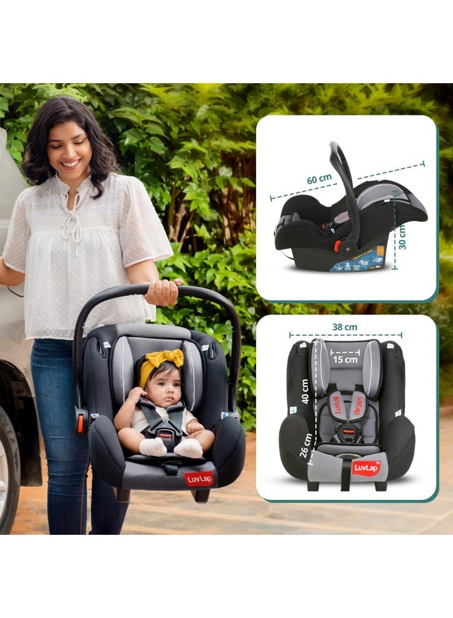 Luvlap 4-in-1 Infant/Baby Car Seat & Carry Cot with Canopy, Convertible Car seat, 5-Point Safety Harness, Rocking & Feeding Chair, Baby Carry Cot, 0 to 15 Months & Weight Upto 13 Kgs (Grey) - Image 2