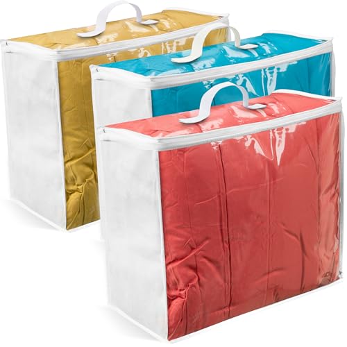 VitalUp Storage Bags 20x20x8 3 Pack Durable Zippered Storage Bags for Comforters Blankets Clothes and Bedding  Breathable Nonwoven with Clear Front for Easy Organizing