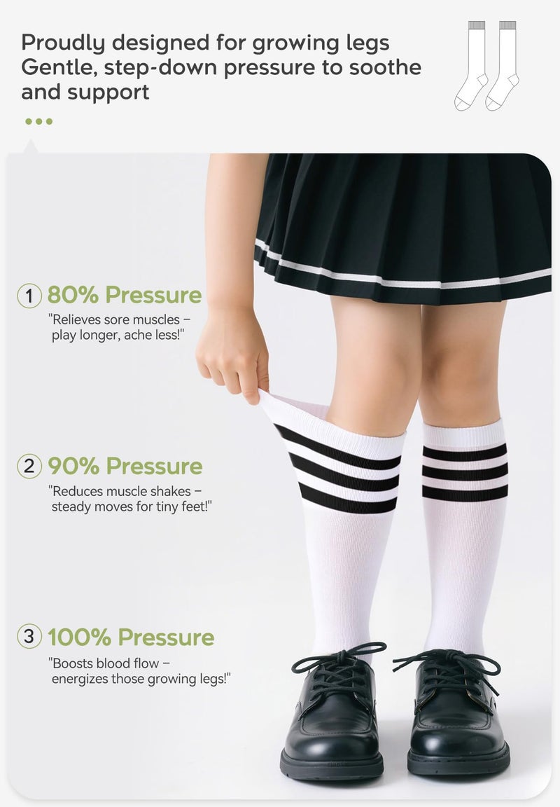Zando Kids Soccer Socks 4-6 Years Boys Youth Baseball Softball Football Sport Stocking & Girls School Uniform Knee High Socks Cotton Moisture-Wicking 1 Pairs White Black 4-6 Years - Image 4
