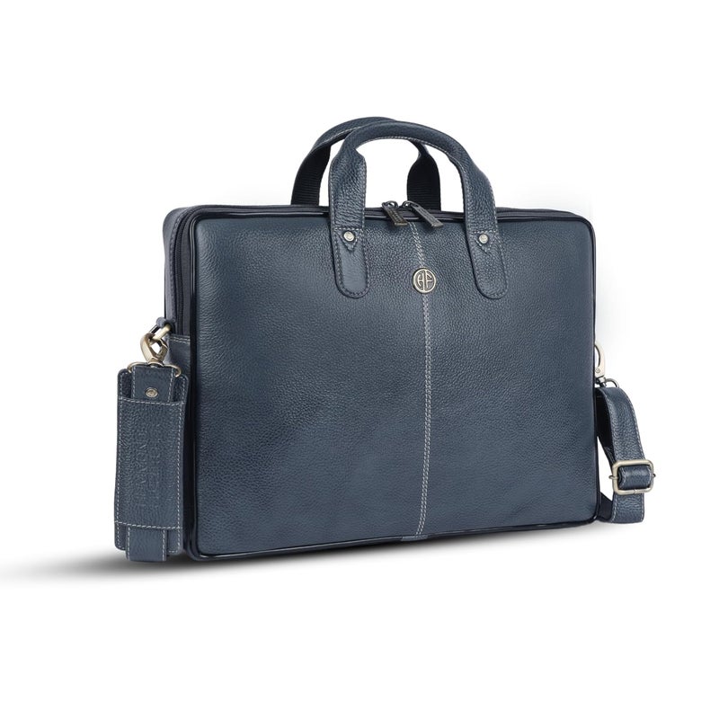 HAMMONDS FLYCATCHER Genuine Leather Office Bag for Men - 15.6 Inch Laptop Bag for Men, Professional Leather Bag for Men - Adjustable Straps and Multiple Compartments - 1 Year Warranty - Ash Blue - Image 1