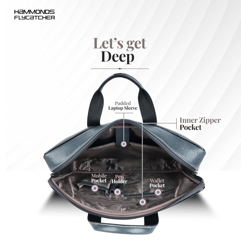 HAMMONDS FLYCATCHER Genuine Leather Office Bag for Men - 15.6 Inch Laptop Bag for Men, Professional Leather Bag for Men - Adjustable Straps and Multiple Compartments - 1 Year Warranty - Ash Blue - Image 4