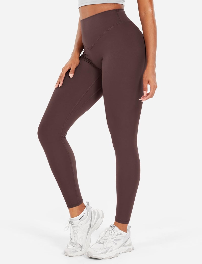 YEOREO Workout Leggings for Women Hidden Scrunch Tummy Control Leggings Agathia High Waisted Gym Yoga Pants Brown XL - Image 4