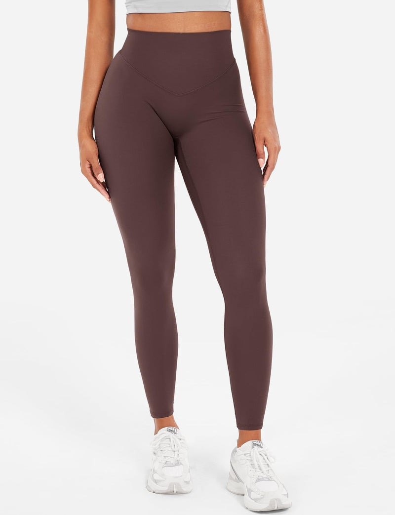 YEOREO Workout Leggings for Women Hidden Scrunch Tummy Control Leggings Agathia High Waisted Gym Yoga Pants Brown XL - Image 2