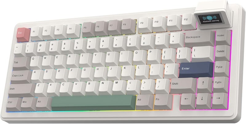EPOMAKER RT82 Wireless Mechanical Keyboard with Screen, VIA Custom, 2.4GHz/USB-C/BT5.0, RGB Backlit, Gasket, 5-Paddings, PBT Keycaps, Hot-Swap Gaming Keyboard (Creamy Jade) - Image 1