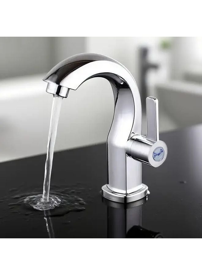 Modern Single Hole Faucet Silvery Heavy Duty Zinc Alloy Ceramic Valve Quick Temperature Adjustment - Image 1