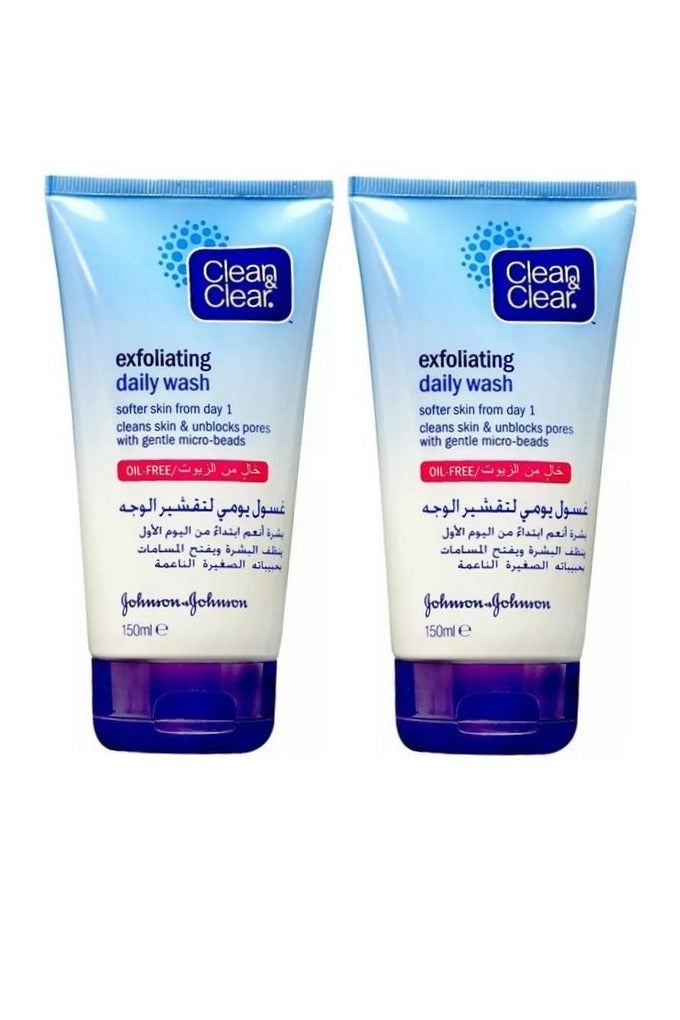 CLEAN & CLEAR قطعتين من كلين آند كلير غسول يومي مقشر خالي من الزيوت 150 مل - Image 1