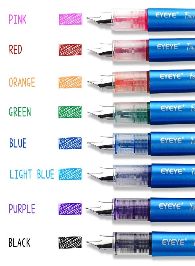 EYEYE Disposable Fountain Pens Medium Point, 8 Pack Assorted Colors, Stainless Steel Nib, Pens Smooth Writing for Sketching, Journaling, Calligraphy, Doodling and Gifts - Image 2