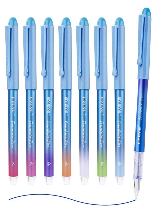 EYEYE Disposable Fountain Pens Medium Point, 8 Pack Assorted Colors, Stainless Steel Nib, Pens Smooth Writing for Sketching, Journaling, Calligraphy, Doodling and Gifts - Image 1
