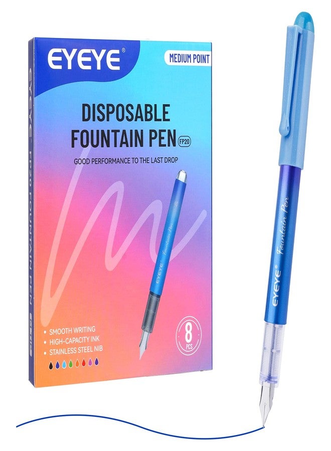 EYEYE Disposable Fountain Pens Medium Point, 8 Pack Assorted Colors, Stainless Steel Nib, Pens Smooth Writing for Sketching, Journaling, Calligraphy, Doodling and Gifts - Image 3