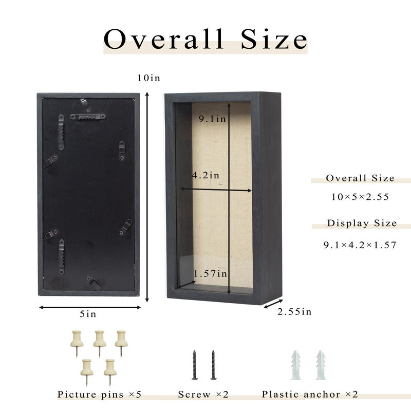 Increased Fire Shadow Box Frame 5x10 Shadow Box Display Case with Linen Back of Awards Memorabilia Flower, Pictures, Keepsakesã€Bouquetã€Medals and More Photos Memory Box Long Skinny Black - Image 5