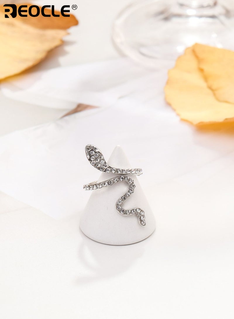 ريوكل نسائي متلألئ زركونيا مرصع بحلقة ثعبان ملفوفة بيان أزياء دقيق لأسلوب أنيق وجريء للحفلات والمناسبات والملابس اليومية الفاخرة - Image 4