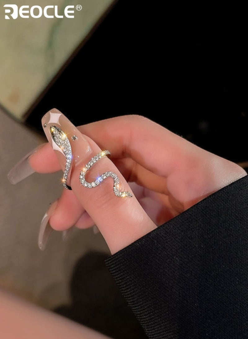 ريوكل نسائي متلألئ زركونيا مرصع بحلقة ثعبان ملفوفة بيان أزياء دقيق لأسلوب أنيق وجريء للحفلات والمناسبات والملابس اليومية الفاخرة - Image 3