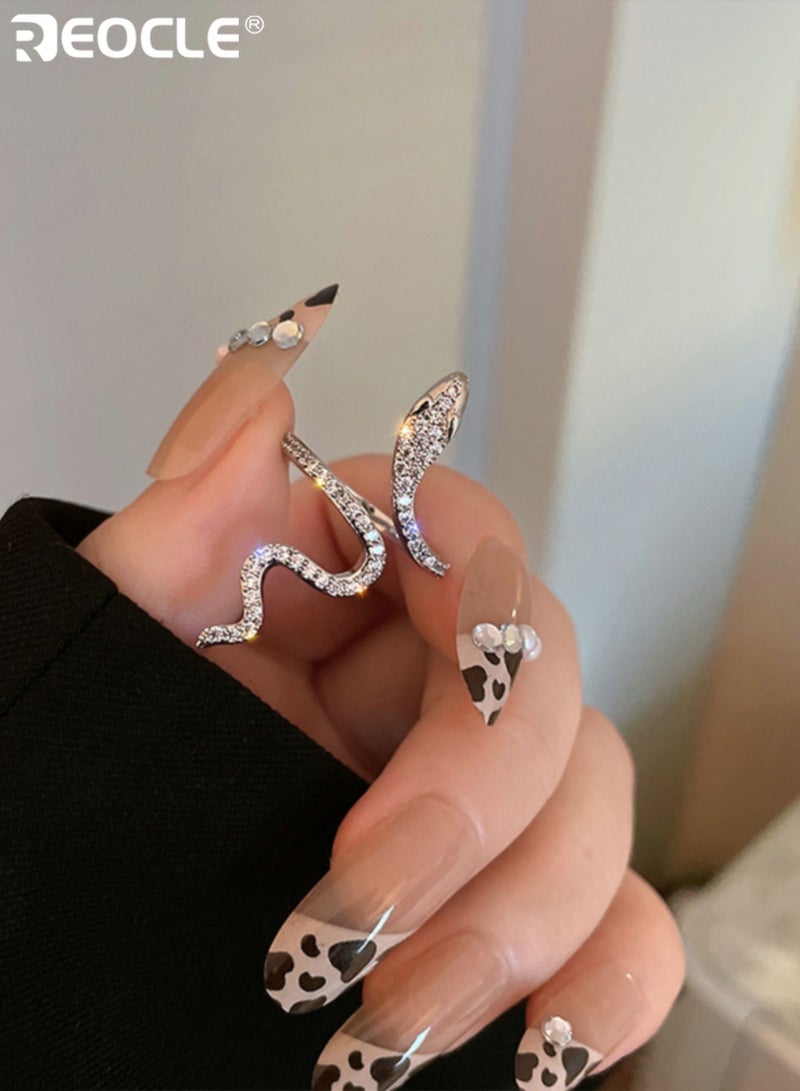 ريوكل نسائي متلألئ زركونيا مرصع بحلقة ثعبان ملفوفة بيان أزياء دقيق لأسلوب أنيق وجريء للحفلات والمناسبات والملابس اليومية الفاخرة - Image 2