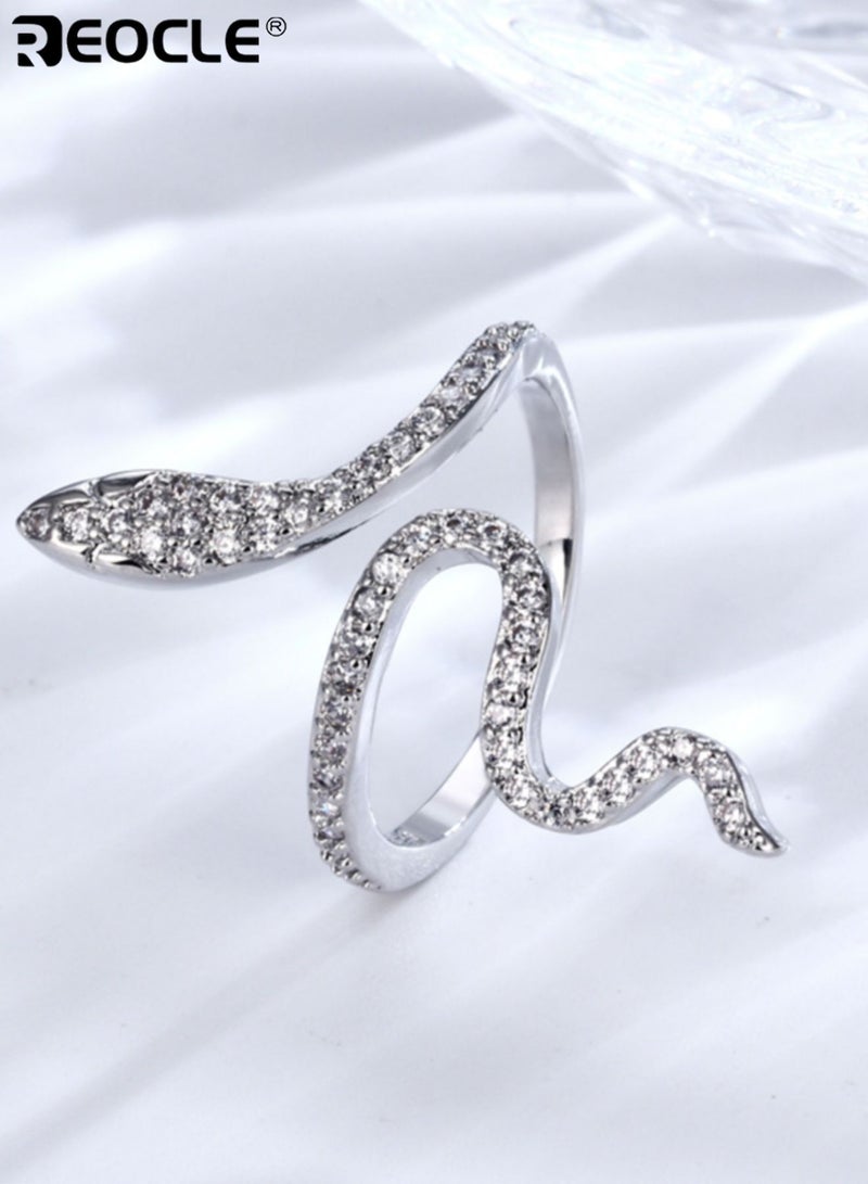 ريوكل نسائي متلألئ زركونيا مرصع بحلقة ثعبان ملفوفة بيان أزياء دقيق لأسلوب أنيق وجريء للحفلات والمناسبات والملابس اليومية الفاخرة - Image 5