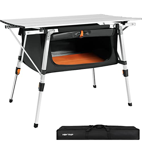 HEYTRIP Folding Camping Table with Storage Bag RollUp Aluminum Portable Beach Table Adjustable Height Picnic Table Grey