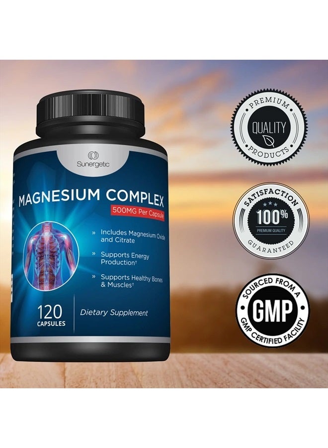 Sunergetic Premium Magnesium Citrate Capsules – Powerful 500mg Magnesium Oxide & Citrate Supplement – Helps Support Healthy Bones, Muscles, Teeth, Energy & Relaxation – 120 Vegetable Capsules - Image 2